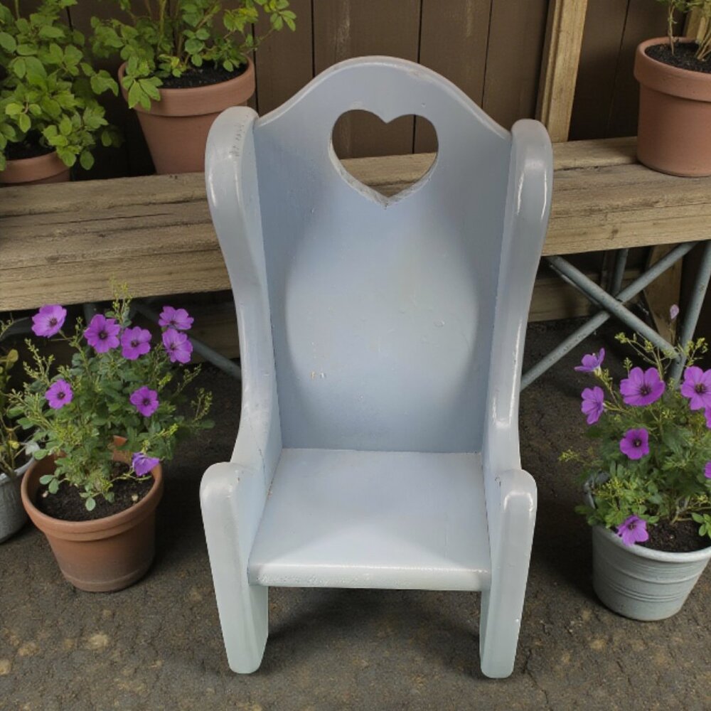 HAND MADE -- Mini Wooden Chair, Heart Cutout, Kids’ Room Decor or Plant Stand